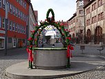 Vier der sieben Brunnen, die in diesem Jahr geschm&uuml;ckt wurden.  (Foto: City-Management Nordhausen)