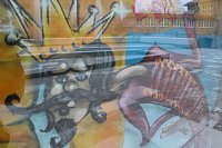 Bild: Die Graffiti Werke, die derzeit in der Nordh&auml;user Bibliothek zu sehen sind, werden demn&auml;chst versteigert