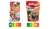 Bild: Es liegt vor allem am hohen Anteil ges&auml;ttigter Fette, dass das Crunchy M&uuml;sli von Kellogg�s deutlich schlechter abschneidet als das g&uuml;nstigere Fr&uuml;chte-M&uuml;sli von Edeka. Aber auch der geringere Fruchtanteil, die h&ouml;here Kalorienzahl sowie ein Mehr an Zucker und Salz schlagen negativ zu Buche.