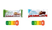 Bild: Das Verpackungsdesign der Joghurt-Schnitte von Ferrero l&auml;sst einen leichten Snack vermuten � der Nutri-Score zeigt, dass sie genauso wie die Milchschnitte in Wahrheit eine Zucker-Fett-Bombe ist.