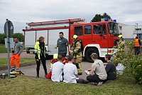 Bild: Bei einer Gro&szlig;&uuml;bung am und im S&uuml;dharz-Klinkum waren 60 Feuerwehrleute im Einsatz sowie viel Personal von den Rettungsdiensten. 
