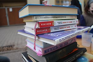 B&uuml;cherflohmarkt des Kinderkirchenladens auf dem Blasiikirchplatz in Nordhausen