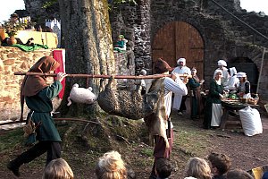 Burg in Flammen