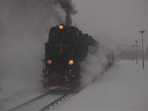Abfahrt im Schneetreiben