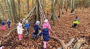 Kleine Spatzen erleben den Wald