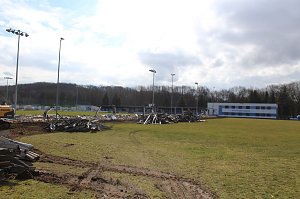 Ausblick &uuml;ber die abgerissene Trib&uuml;ne