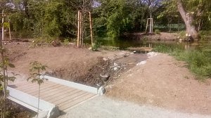 Eingerichtet wurde ein &Uuml;berlauf. Bei hoher Wasserf&uuml;hrung wird Wasser aus der Salza  in eine Mulde geleitet. Um ein dauerhaftes Refugium f&uuml;r Amphibien zu schaffen, bedarf es einer regelm&auml;&szlig;igen dosierten Wassereinf&uuml;hrung.