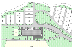 Lageplan des zentralen Geb&auml;udes am neuen Campingplatz