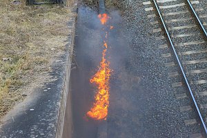 Feuer am Bahndamm bei Wollersleben und Wolkramshausen