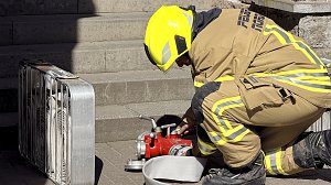 Feuerwehrleute der freiwilligen Feuerwehr Herreden bei einem &Uuml;bungseinsatz