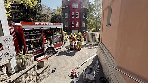 Feuerwehrleute der freiwilligen Feuerwehr Herreden bei einem &Uuml;bungseinsatz