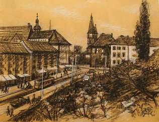 Bild: Die Rautenstra&szlig;e in den 70er/80er Jahren von G&uuml;nter Groh, Kreidezeichnung
