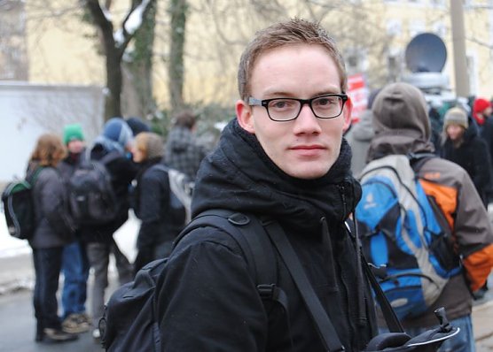 Scharff bei einer fr&uuml;heren Demo in Dresden (Foto: privat)