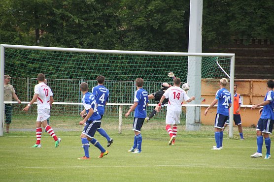 Das 0:1 f&uuml;r die G&auml;ste aus Halle (Foto: Bernd Peter)