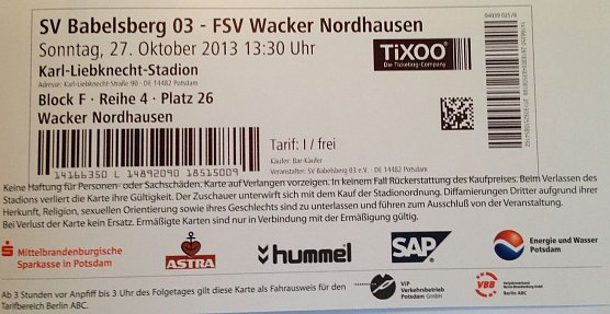 Eintrittskarte (Foto: Wacker Nordhausen)