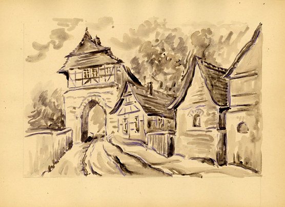 Maria Becker � Diedelt, Tor in Neustadt am Harz, Zeichnung (Foto: Kunsthaus Meyenburg)