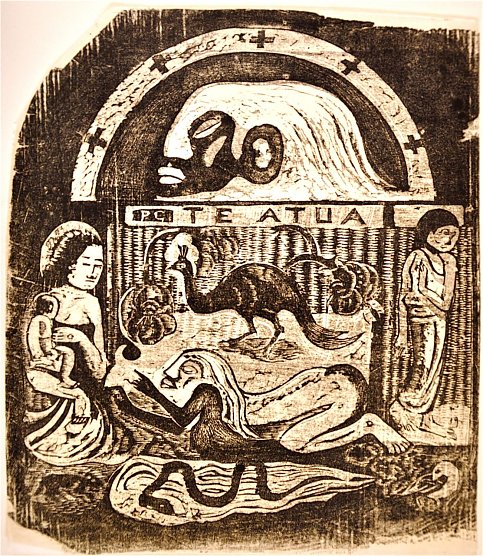 Paul Gauguin: Götter, Holzschnitt, 1899 (Foto: Kunsthaus Meyenburg) Paul Gauguin: Götter, Holzschnitt, 1899 (Foto: Kunsthaus Meyenburg)