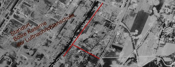 Luftbild 1945 Strohm&uuml;hlenweg (rot) (Foto: Archiv Iffland)