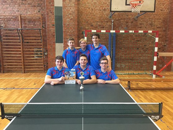 v.l.: Tom Schneidereit, Nicolas Koch, Lars Englert, untere Reihe v.l.: Justin Haustein, Lennart Czosnyka, Elias Naumann (Foto: Friedrich Schiller Gymnasium Bleicherode)