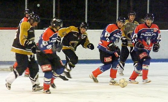 W&ouml;lfe beim Eisfu&szlig;ball (Foto: R. Koch)