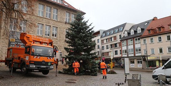 Weihnachtsbaum wird aufgestellt (Foto: nnz)