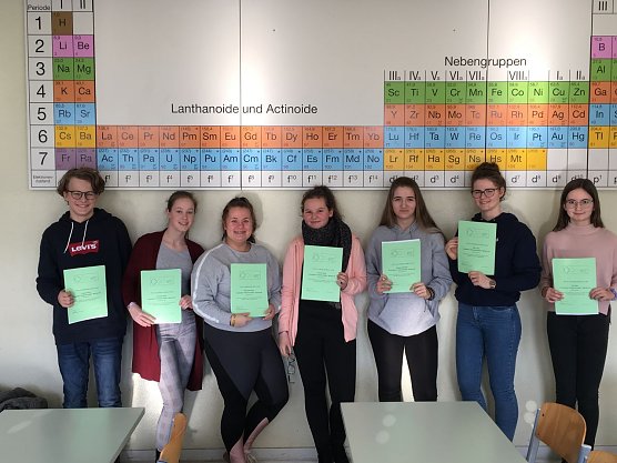 Pauline Hackbarth, Kim Sophie Hager, Veronique Hinke, Luisa Freibote, Lilly Loup, Marvin L&uuml;bbecke, Zoe Noelle Strau&szlig; und Joyce Schenke aus Klassenstufe 10, Lennart Barge aus Klassenstufe 9 und Pia Seliger aus Klassenstufe 8 stellten sich den Aufgaben (Foto: Friedrich Schiller Gymnasium Bleicherode)