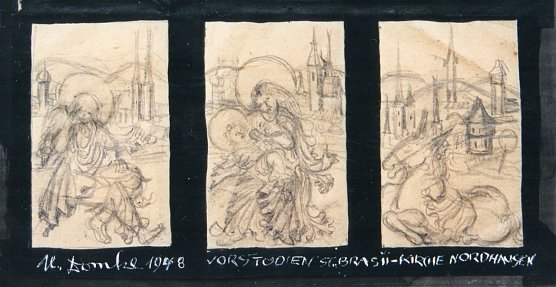 Vorstudien zu den Glasfenstern der Kirche (Foto: Heidelore Kneffel) Vorstudien zu den Glasfenstern der Kirche (Foto: Heidelore Kneffel)