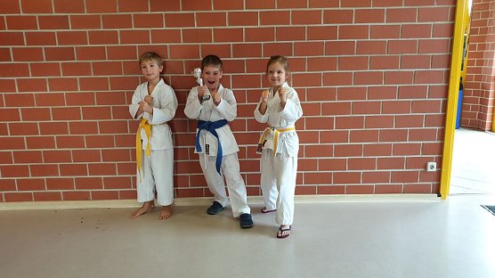 Zu dritt traten die kleinen K&auml;mpfer vom Karate-Do-Kwai Nordhausen an, um sich mit den besten Karatekas des Freistaates zu messen (Foto: Karate Do Kwai Nordhausen)