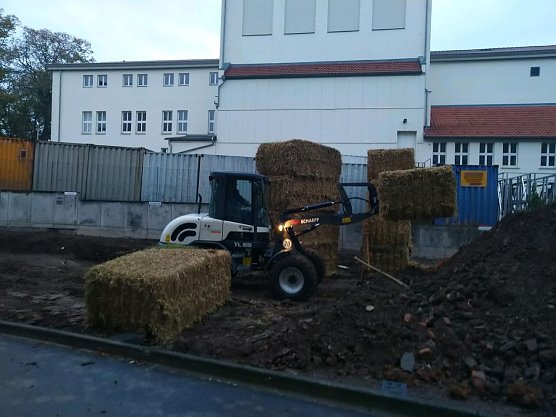 Fundort wird mit Stroh umgeben (Foto: Pressestelle Stadtverwaltung Nordhausen) Fundort wird mit Stroh umgeben (Foto: Pressestelle Stadtverwaltung Nordhausen)
