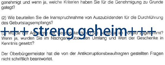 Ausriss von Fragestellungen an den damaligen OB Dr. Klaus Zeh (Foto: privat)