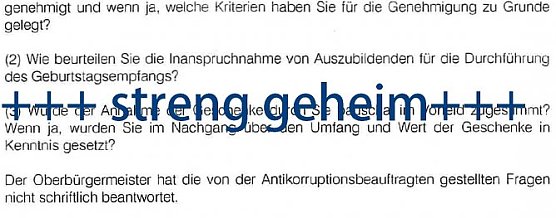 Ausriss von Fragestellungen an den damaligen OB Dr. Klaus Zeh, ein Bild aus privater Quelle, das redaktionell bearbeitet wurde. Es betrifft Stellen des Berichts, &uuml;ber die bereits &ouml;ffentlich diskutiert wurde. (Foto: privat)
