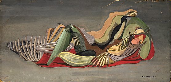 Mac Zimmermann Traumschiff, 1947 Tempera auf Papier, fest montiert auf Hartfaser, 22,4 x 47 cm  Pommersches Landesmuseum, Greifswald (Foto: &copy; VG Bild-Kunst, Bonn 2021)