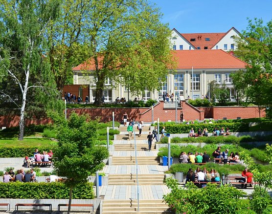 Endlich wieder Leben auf dem Campus � ab dem kommenden Wintersemester soll das Studieren an der Hochschule Nordhausen wieder in Pr&auml;senz m&ouml;glich sein.  (Foto: Tina Bergknapp)