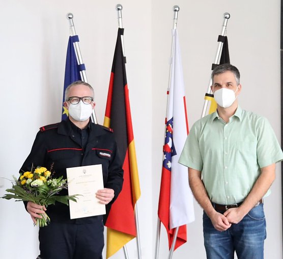 Thomas Gerlach wurde zum Oberbrandmeister bef&ouml;rdert (Foto: Stadtverwaltung Nordhausen)