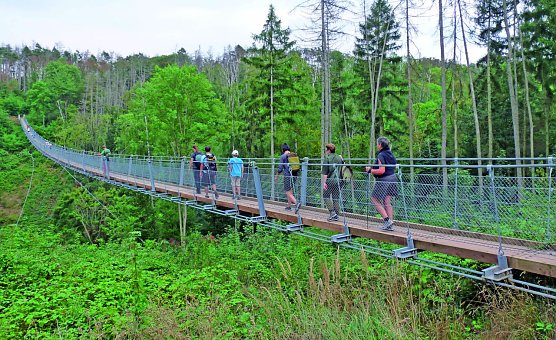Teilnehmende auf der Hängeseilbrücke in der Hohe Schrecke (Foto: Hans Schönewolf) Teilnehmende auf der Hängeseilbrücke in der Hohe Schrecke (Foto: Hans Schönewolf)