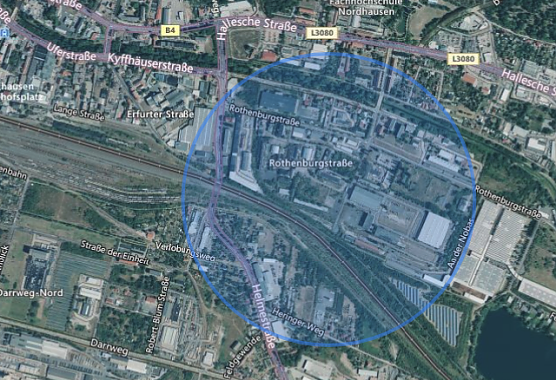Radius von 500 Metern um den Fundort (Foto: calcmaps.com)