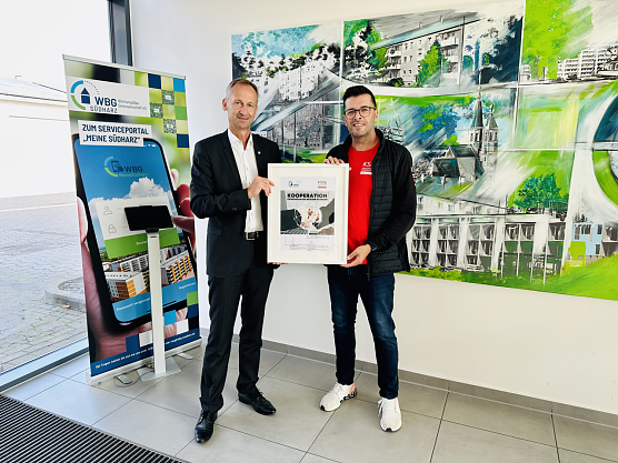 Die Wohnungsbaugenossenschaft S&uuml;dharz und der Kreissportbund haben ihre Kooperation erneut bekr&auml;ftigt (Foto: WBG S&uuml;dharz)