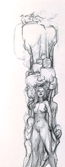 Einer der Bleistiftentw&uuml;rfe f&uuml;r die Plastik in Nordhausen Nord, entnommen dem Buch Null Prozent Tarnung - Lothar Rechtacek, Berlin 2013 (Foto: Heidelore Kneffel)