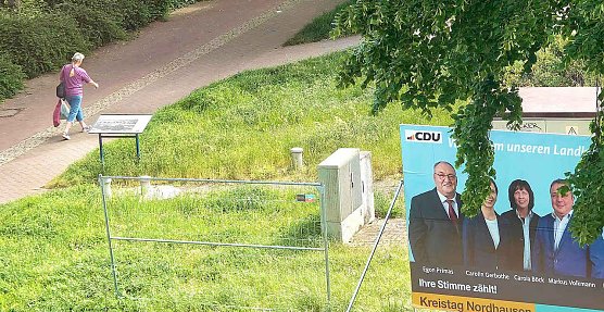 &Uuml;ber Nacht ist ein Gro&szlig;plakat zur Kommunalwahl verschwunden (Foto: Peter Blei)