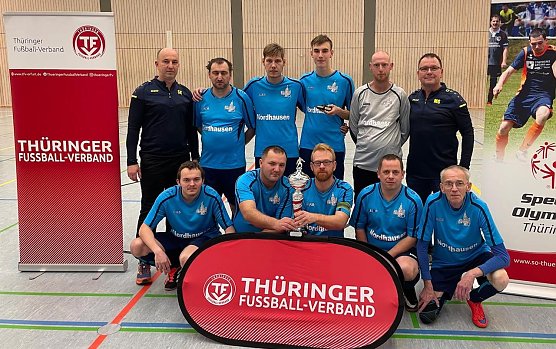 Die Jungs der Nordth&uuml;ringer Lebenshilfe verteidigten ihren Titel als Landesmeister in der Halle (Foto: M.Ga&szlig;mann)