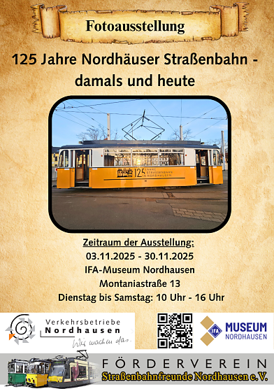 Fotoausstellung zu 125 Jahren Straßenbahn (Foto: Verkehrsbetriebe Nordhausen) Fotoausstellung zu 125 Jahren Straßenbahn (Foto: Verkehrsbetriebe Nordhausen)