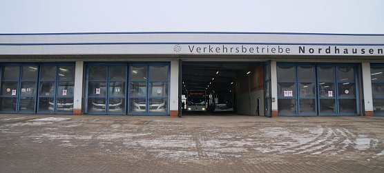 Viele Busse blieben heute im Depot in der Robert-Blum-Stra&szlig;e in Nordhausen. (Foto: ssc)
