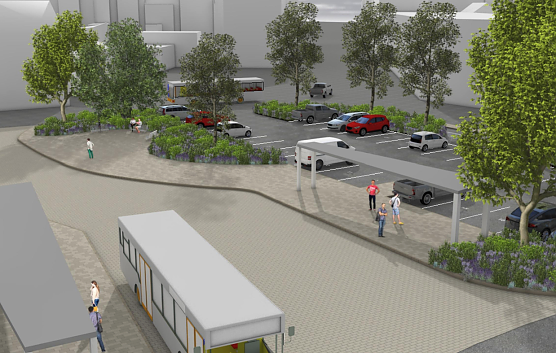 Die Parkfl&auml;che wird zugunsten von mehr Gr&uuml;n und Bushaltestellen deutlich verkleinert.  (Foto: Visualisierung: Stadt Nordhausen)