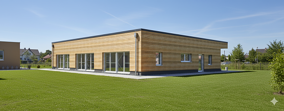 Mit einer Holzfassade soll sich der Hortneubau in Ellrich in das Stadtbild einpassen. (Foto: Visualisierung: IGT Gebr&uuml;der T&ouml;lle)