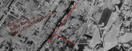 Bild: Luftbild 1945 Strohm&uuml;hlenweg (rot)