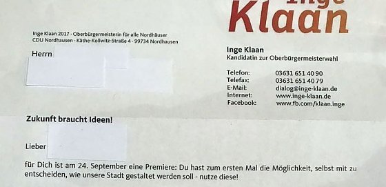 Bild: Brief (Ausschnitt) an Erstw&auml;hler verschickt