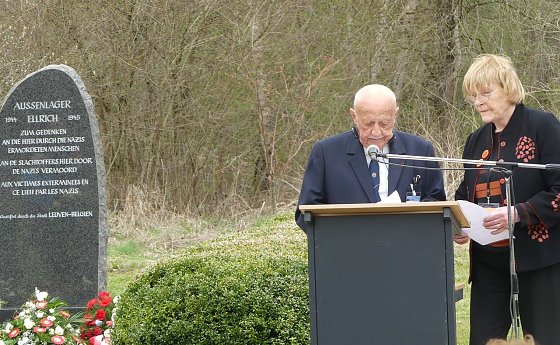 Bild: Der Buchenwald und Mittelbau-Dora &Uuml;berlebende Roland Boisson w&auml;hrend der Gedenkveranstaltung am ehemaligen Au&szlig;enlager Ellrich-Juliush&uuml;tte im Rahmen des 72. Jahrestags der Befreiung des Konzentrationslagers Mittelbau-Dora 