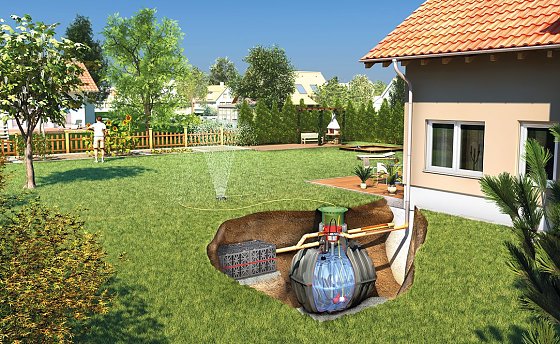Bild: Wer Trinkwasserkosten und Niederschlagswassergeb&uuml;hren reduzieren will, kann Regenwassernutzung und Versickerung kombinieren. Die unterirdischen Systeme sind flexibel planbar und tragen zudem zum Umweltschutz bei.