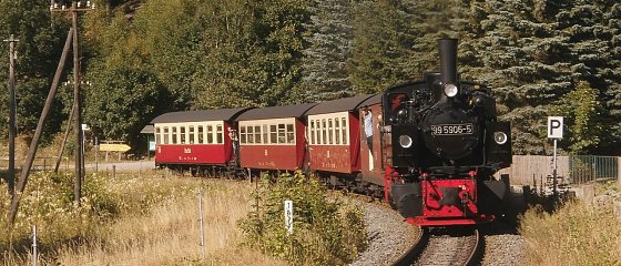 Bild: Die 99 5906�5 vor einem Sonderzug gestern bei Netzkater