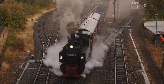 Bild: Der Sonderzug mit der Malletlok 99 5906-5 heute bei der Ausfahrt in Nordhausen 